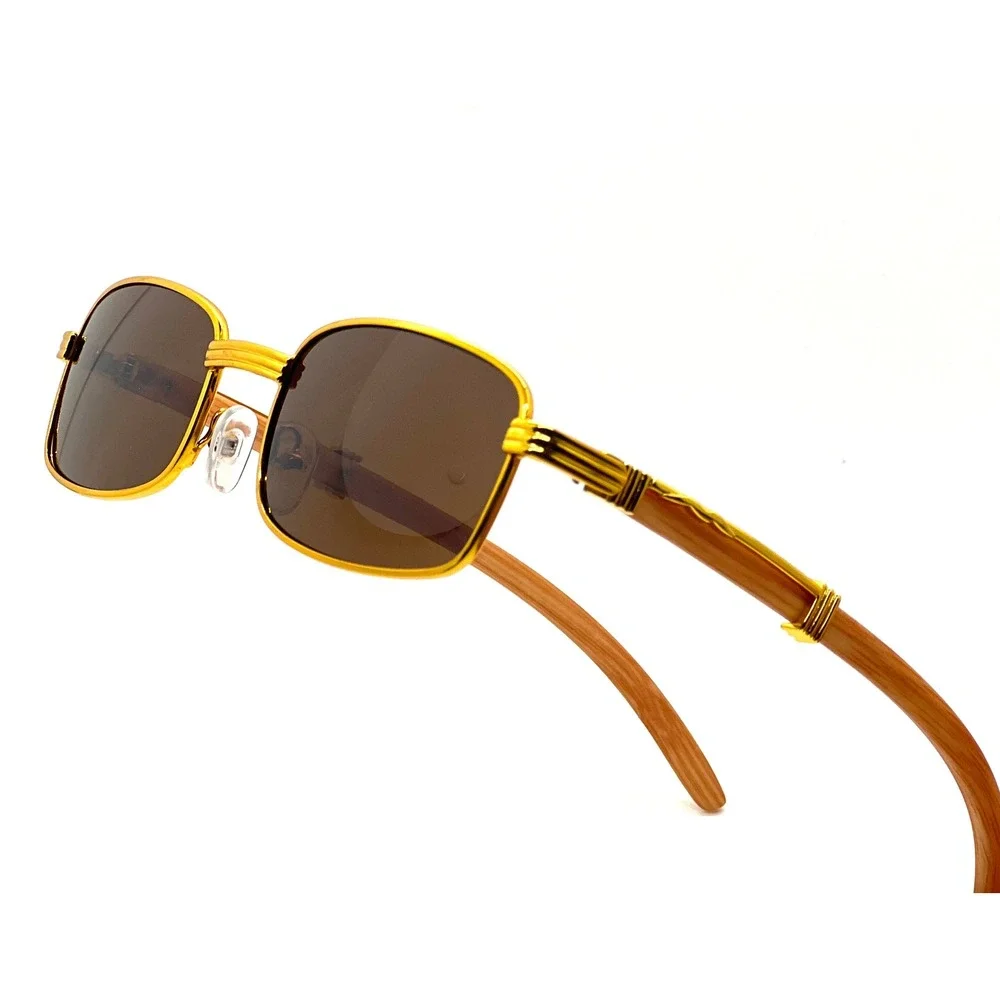 Gold Frame Square Sunglasses Brown Lens Men's Fashion Eyewear Sophisticted Gafas